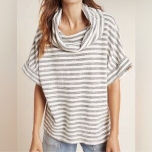 T.La Striped Cowl Neck Sweater in Gray and White